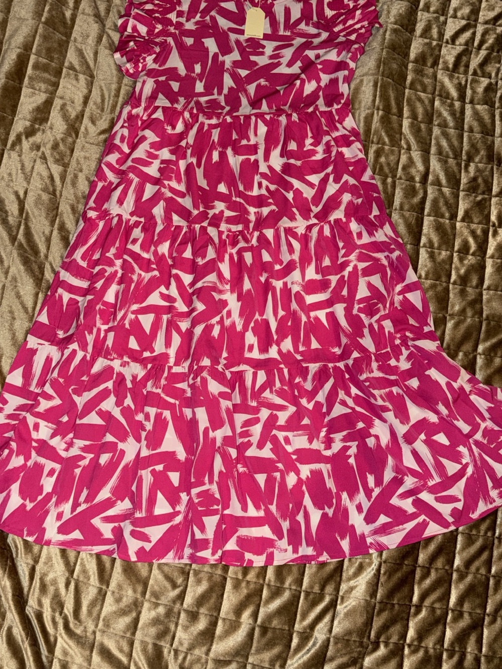 JODIFL Fuchsia Abstract Tiered Midi Skirt